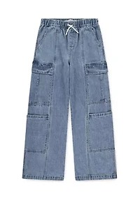 Girls 7-16 Denim Parachute Cargo Pants