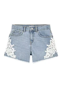 Girls 7-16 A-Line Denim Shorts with Crochet