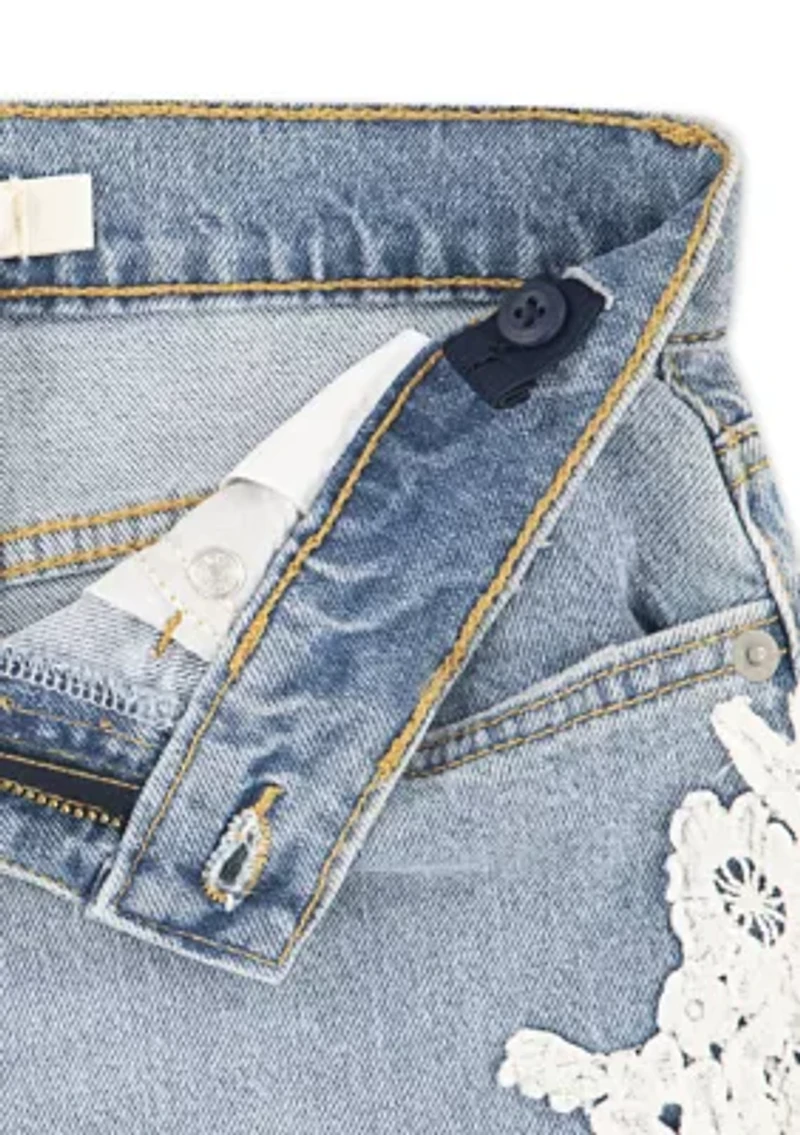 Girls 7-16 A-Line Denim Shorts with Crochet