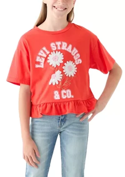 Girls 7-16 Flower Logo Peplum Top