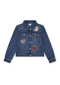 Girls 7-16 Denim Trucker Jacket with Patches