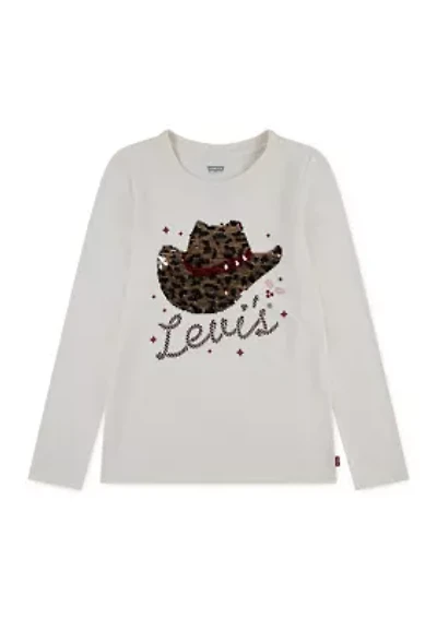 Girls 7-16 Long Sleeve Animal-Print Cowgirl Hat Graphic T-Shirt