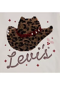 Girls 7-16 Long Sleeve Animal-Print Cowgirl Hat Graphic T-Shirt