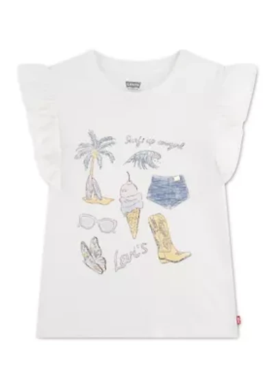 Girls 7-16 Coastal Flutter Sleeve Top