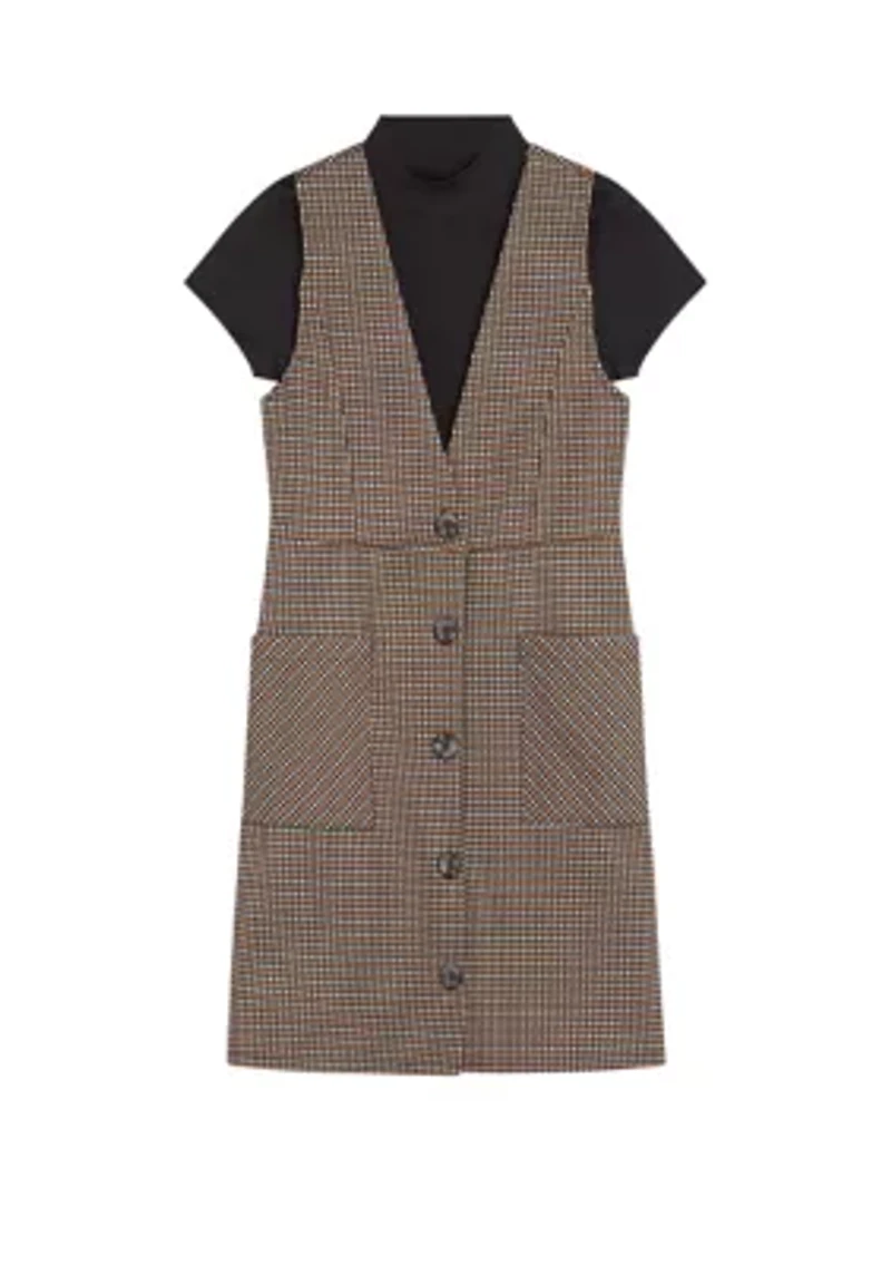 Girls 7-16 Plaid Bodysuit and Jumper Dress Set