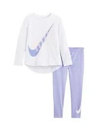 Girls 4-6x Long Sleeve Swoosh T-Shirt and Leggings Set