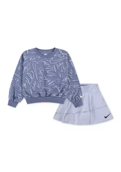 Girls 4-6x Printed Sweatshirt and Pleated Skort Set