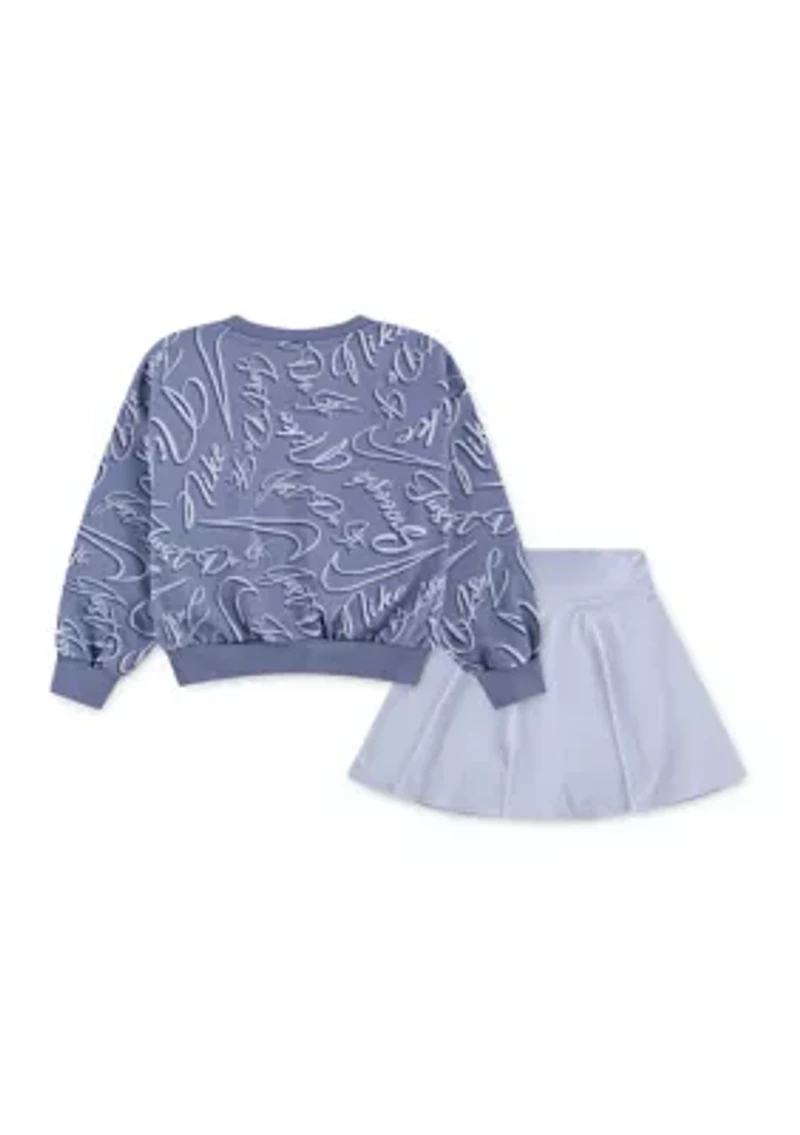 Girls 4-6x Printed Sweatshirt and Pleated Skort Set