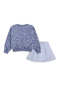 Girls 4-6x Printed Sweatshirt and Pleated Skort Set