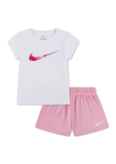Girls 4-6x Swoosh Graphic Shirt and Mesh Shorts Set