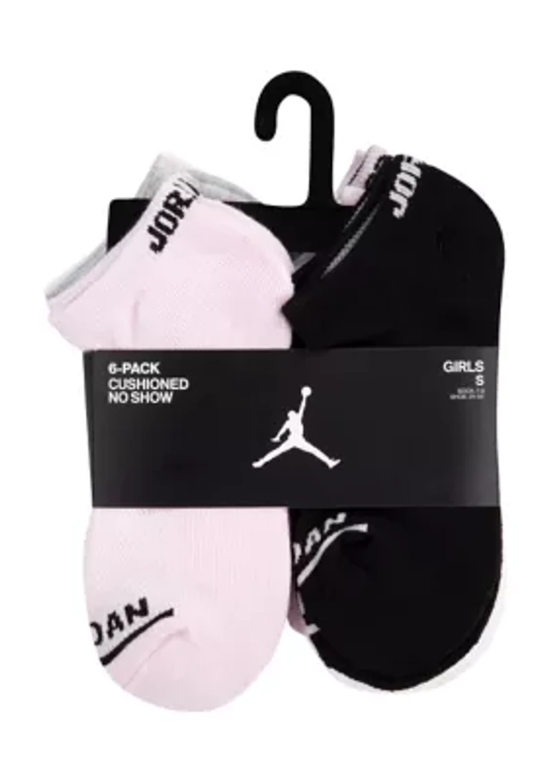 Girls Jordan No Show Socks - 6 Pack