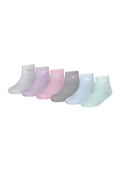 Girls Metallic Swoosh Quarter Socks - 6 Pack
