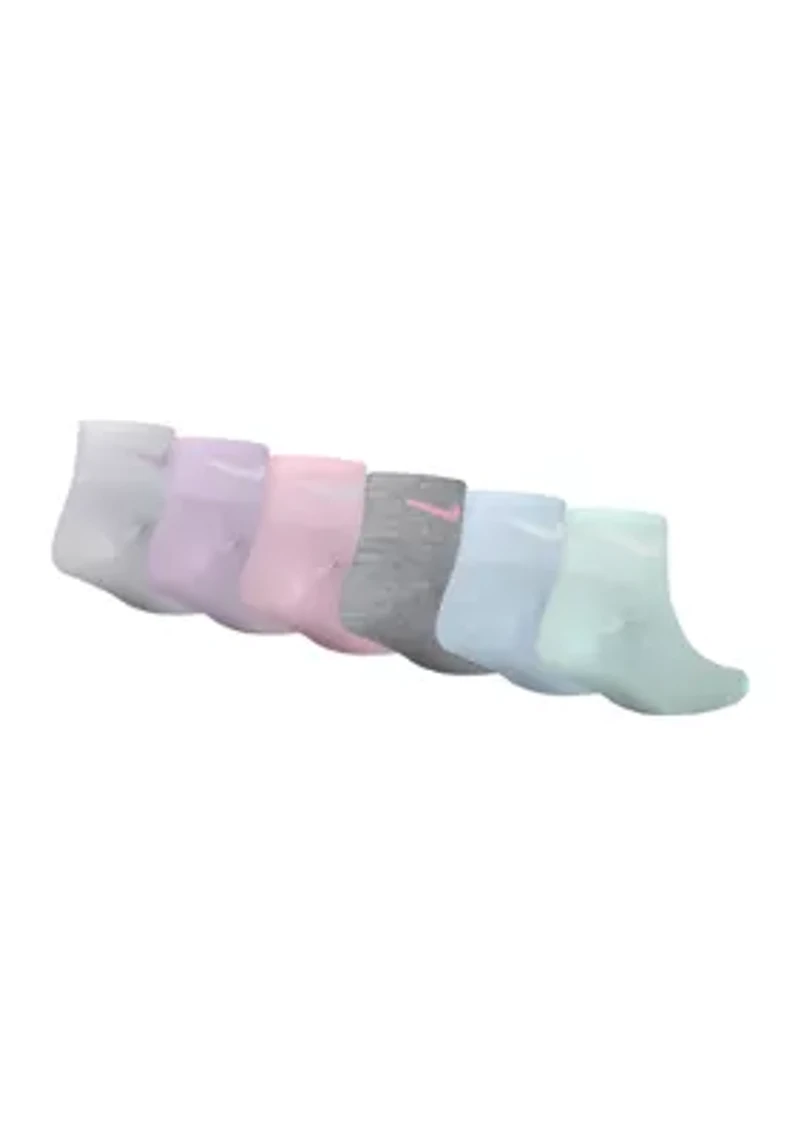 Girls Metallic Swoosh Quarter Socks - 6 Pack