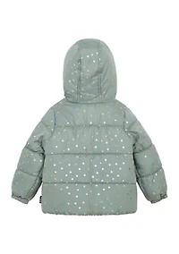 Girls 4-6 Foil Printed Puffer with Fur Coat