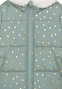 Girls 4-6 Foil Printed Puffer with Fur Coat