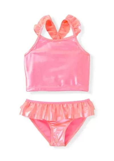 Girls 4-6 2 Piece Colorblock Shimmer Bathing Suit Set