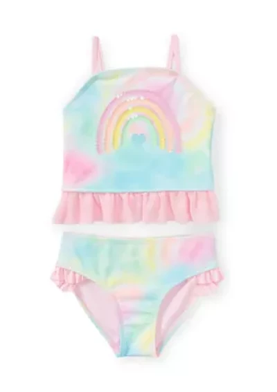 Girls 4-6x Soft Tie Dye Rainbow 2-Piece Swimsuit