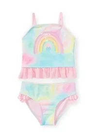 Girls 4-6x Soft Tie Dye Rainbow 2-Piece Swimsuit
