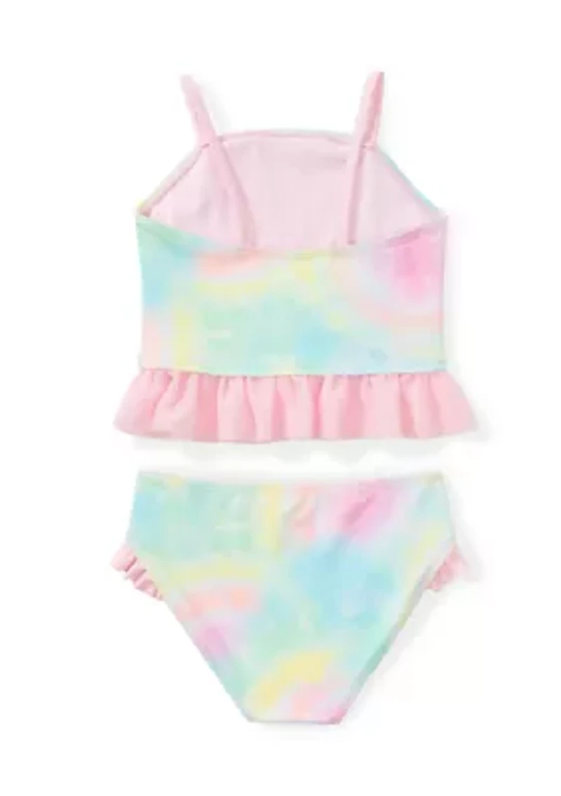 Girls 4-6x Soft Tie Dye Rainbow 2-Piece Swimsuit