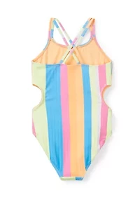 Girls 7-16 Surfer Stripe One-Piece Side Cutout Swimsuit