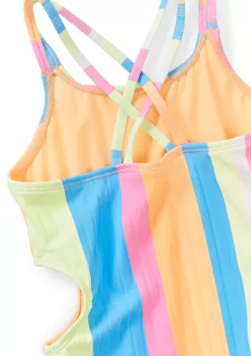Girls 7-16 Surfer Stripe One-Piece Side Cutout Swimsuit
