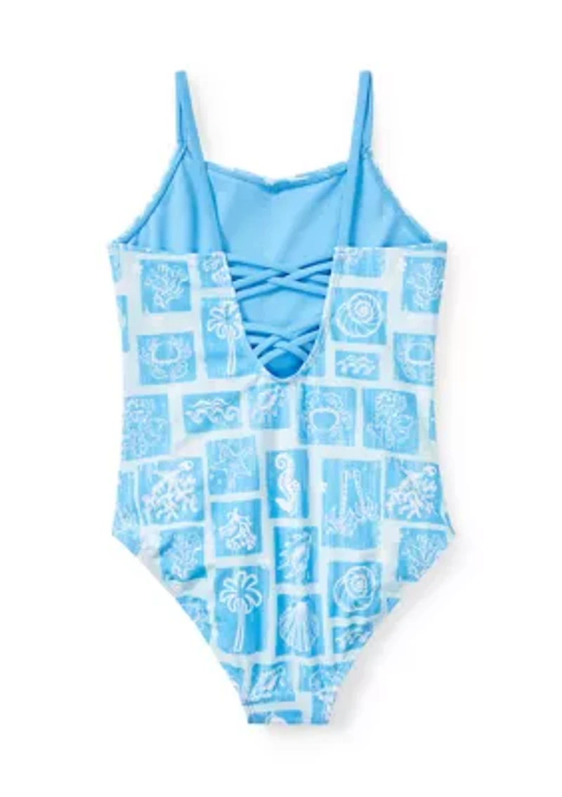 Girls 7-16 One-Piece Beach Stamps Swimsuit