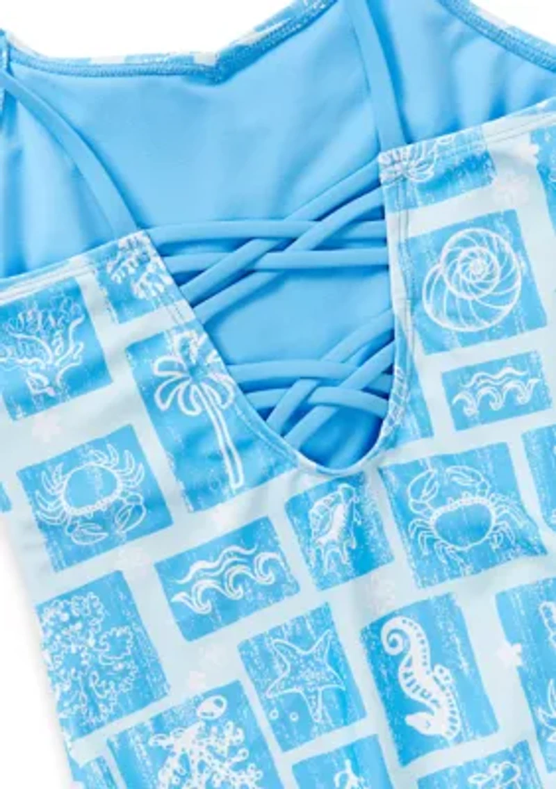 Girls 7-16 One-Piece Beach Stamps Swimsuit