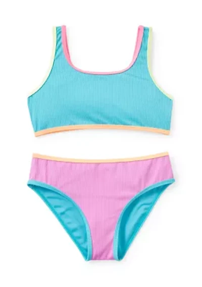 Girls 7-16 Cool Color Block 2-Piece Swimsuit