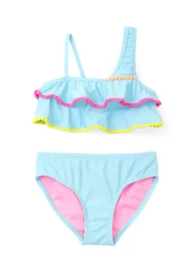 Girls 4-6x 2 Piece Ruffle Pom Swimsuit