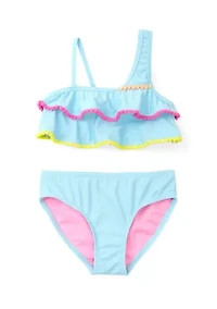 Girls 4-6x 2 Piece Ruffle Pom Swimsuit