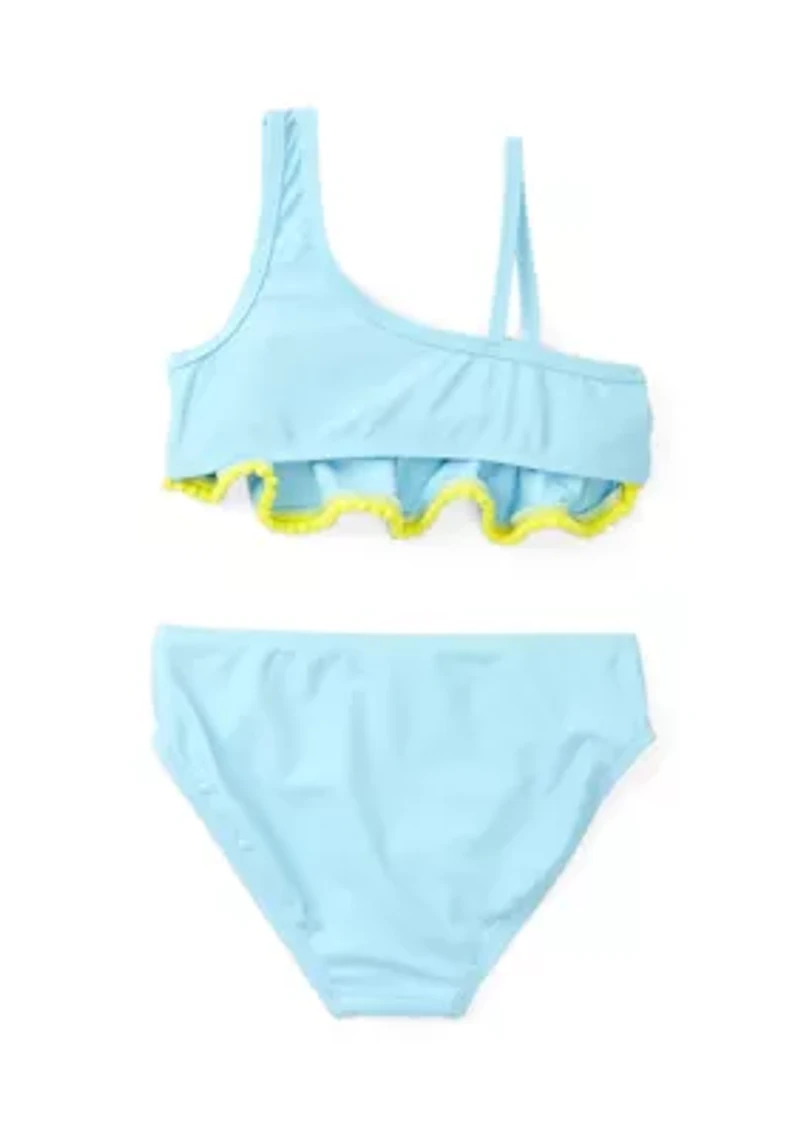 Girls 4-6x 2 Piece Ruffle Pom Swimsuit
