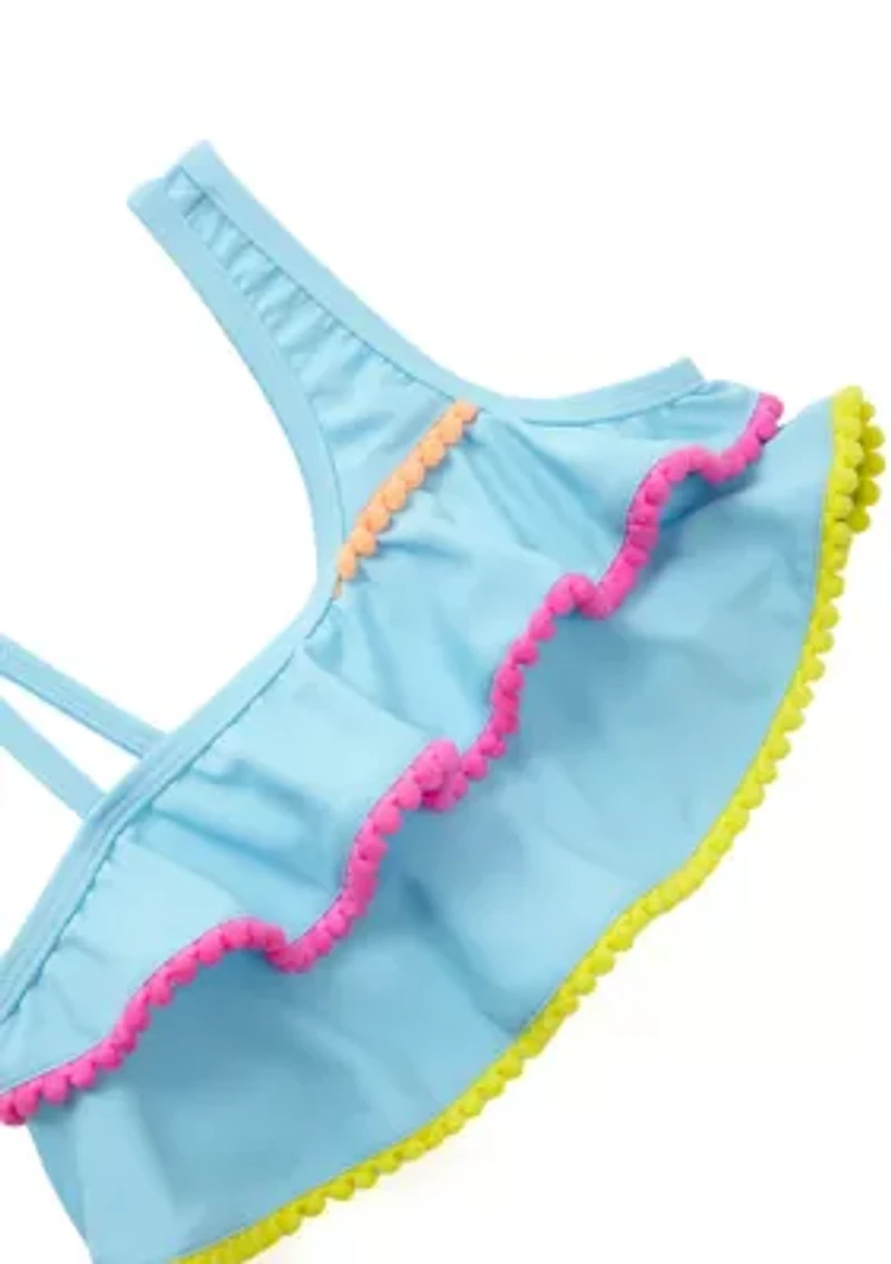 Girls 4-6x 2 Piece Ruffle Pom Swimsuit