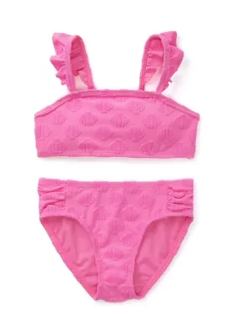Girls 4-6x 2 Piece Shell Texture Swimsuit