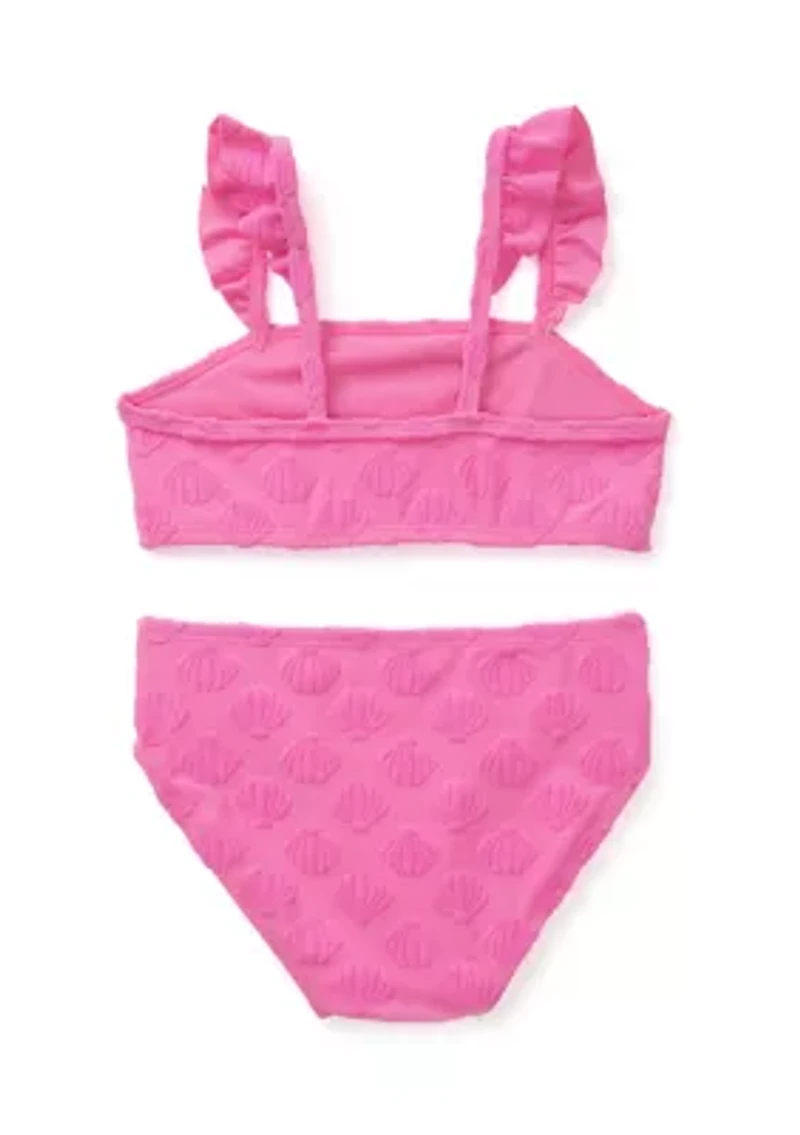 Girls 4-6x 2 Piece Shell Texture Swimsuit