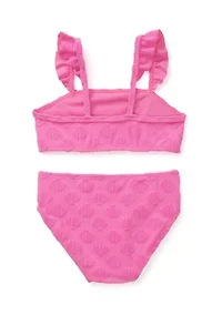 Girls 4-6x 2 Piece Shell Texture Swimsuit