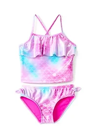 Girls 4-6x Mermaid Ruffle Swim Top and Bottoms Set