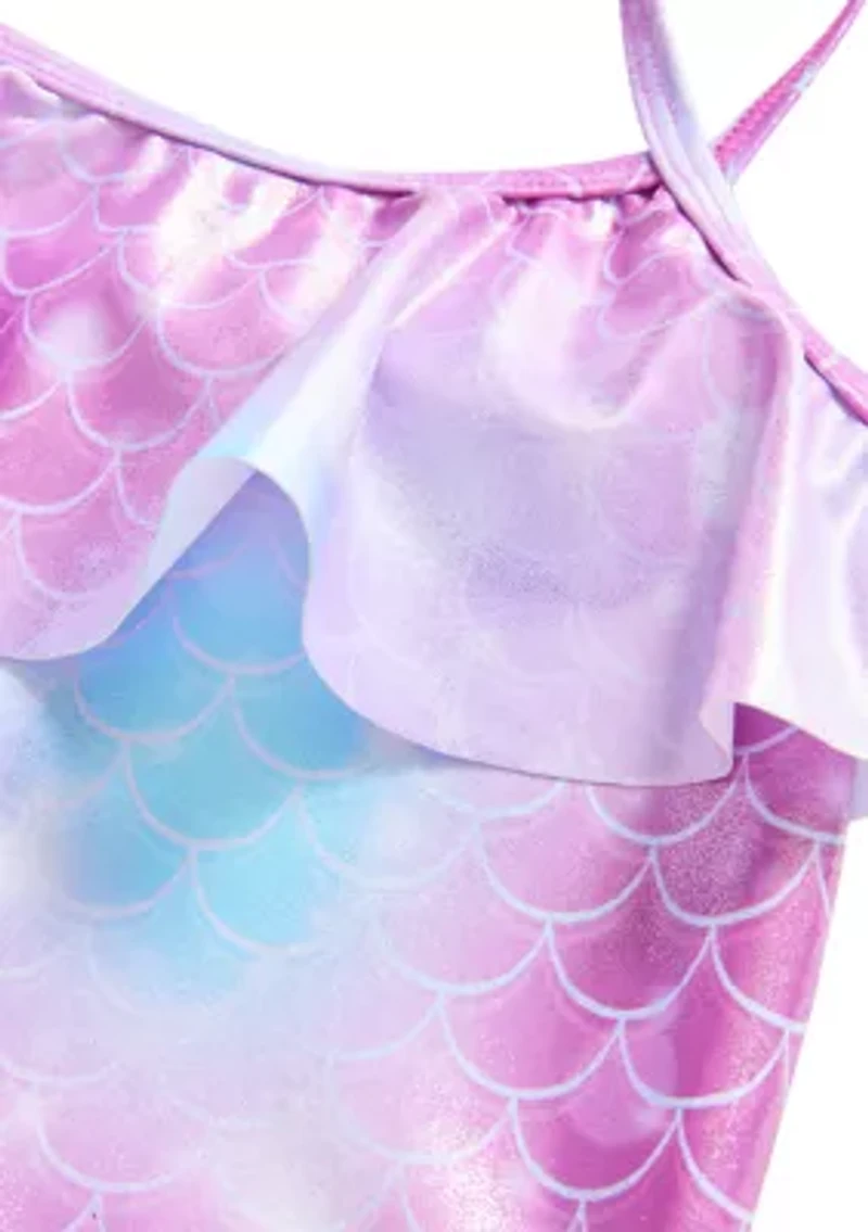 Girls 4-6x Mermaid Ruffle Swim Top and Bottoms Set