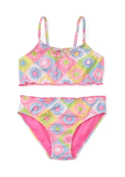 Girls 7-16 Crochet Quilted Lettuce Edge Two Piece Swimsuit