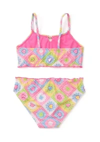 Girls 7-16 Crochet Quilted Lettuce Edge Two Piece Swimsuit