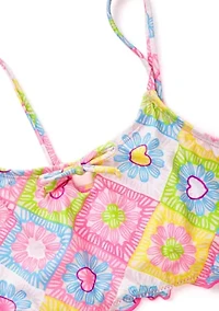 Girls 7-16 Crochet Quilted Lettuce Edge Two Piece Swimsuit