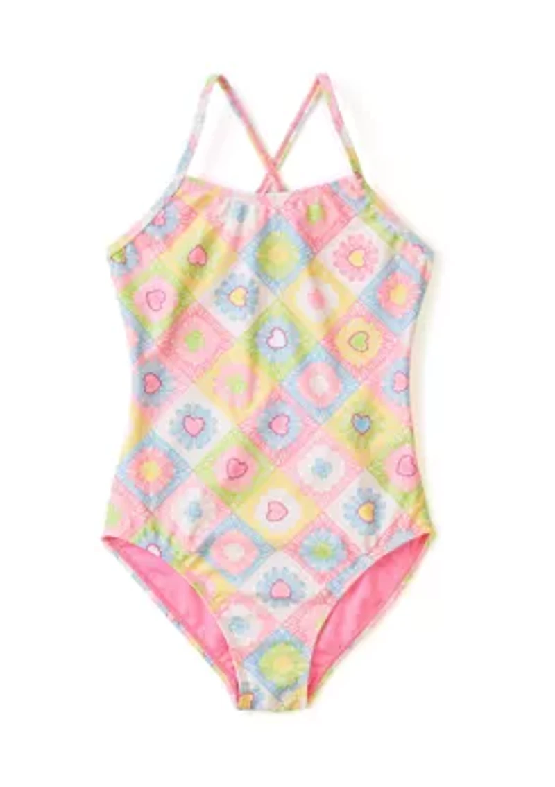 Girls 7-16 Crochet Craze Printed One Piece Swimsuit