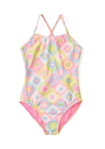 Girls 7-16 Crochet Craze Printed One Piece Swimsuit