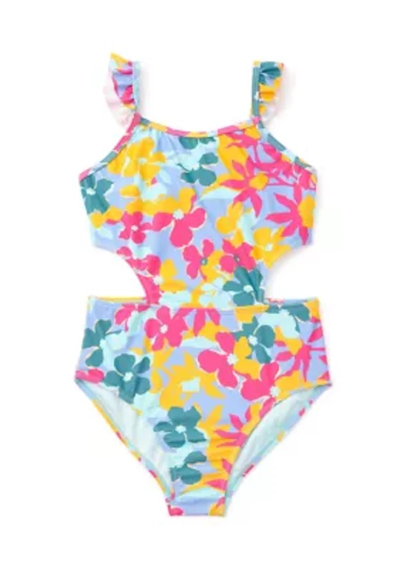 Girls 7-16 Daisy Flutter Cutout One Piece Swimsuit