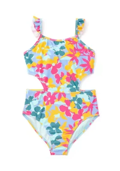Girls 7-16 Daisy Flutter Cutout One Piece Swimsuit