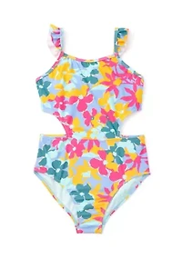 Girls 7-16 Daisy Flutter Cutout One Piece Swimsuit