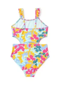 Girls 7-16 Daisy Flutter Cutout One Piece Swimsuit