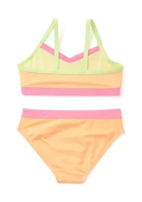 Girls 7-16 Color Blocked Ribbed Knit Two Piece Swimsuit