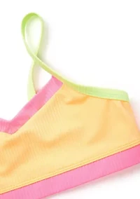 Girls 7-16 Color Blocked Ribbed Knit Two Piece Swimsuit