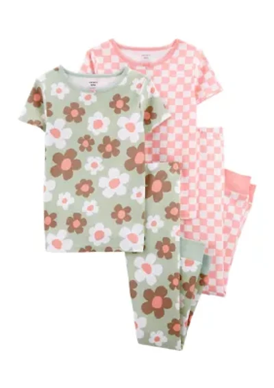 Girls 7-16 Floral Check Printed Pajama Set