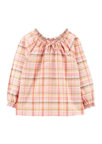 Girls 7-16 Ruffle Plaid Top